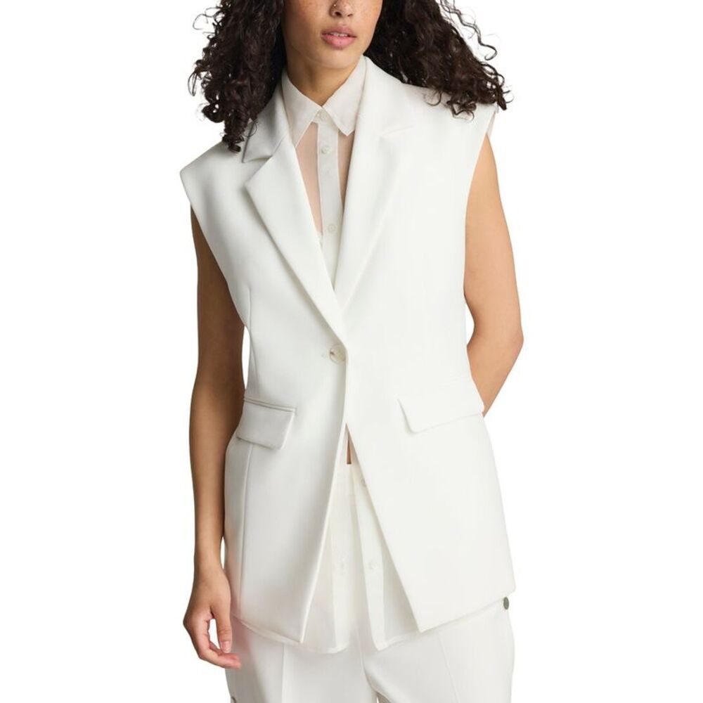 Kenneth Cole Womens White Removable Faux Shirt Vest, White